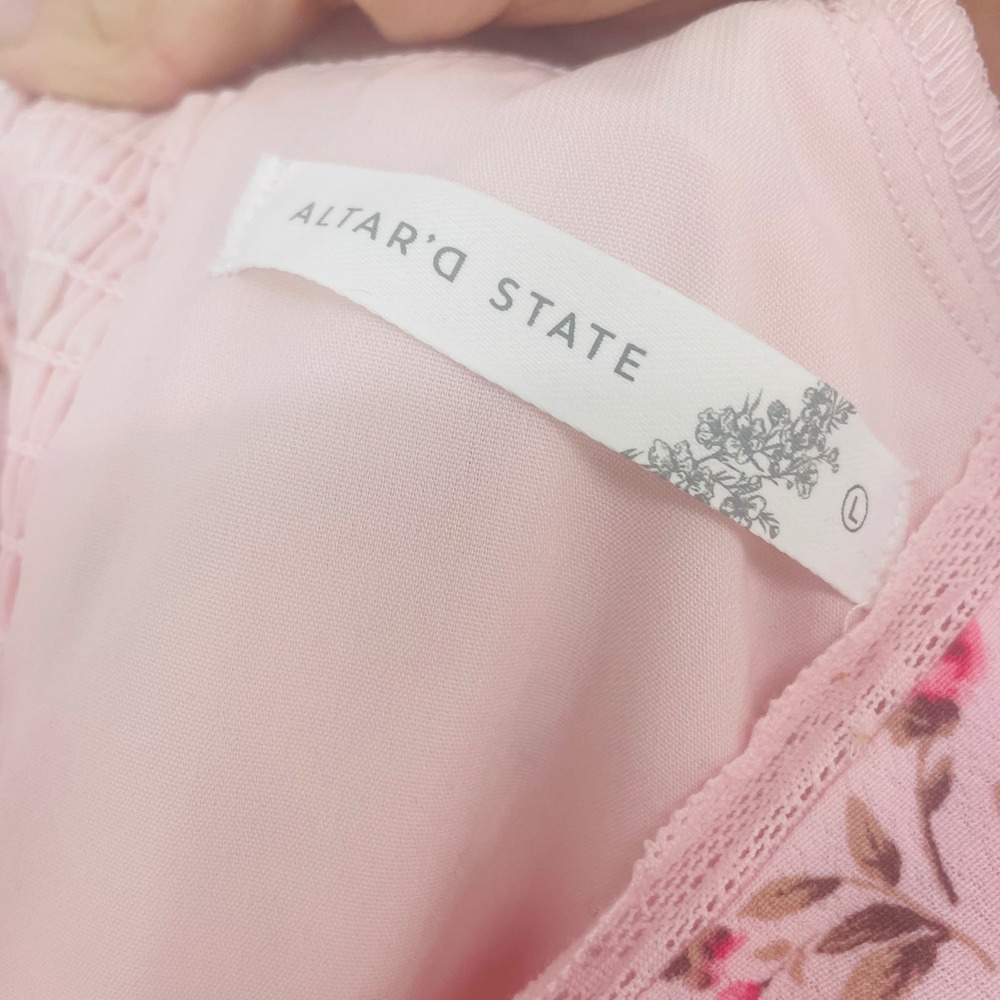 Altar'd State Kate Pink Floral Rose Lace Mini Dress size L Cottagecore Garden - Picture 8 of 16